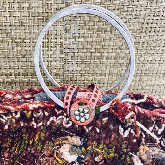 🌟HP🌟VTG 1990s Handmade Ring Handle Chunky Knit Bucket Bag by Miss Chickpea - Picture 2 of 13